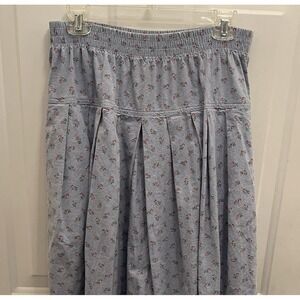 Vintage Koret Pleated Chambray Skirt Floral 80's Preppy Romantic Cottage Size L